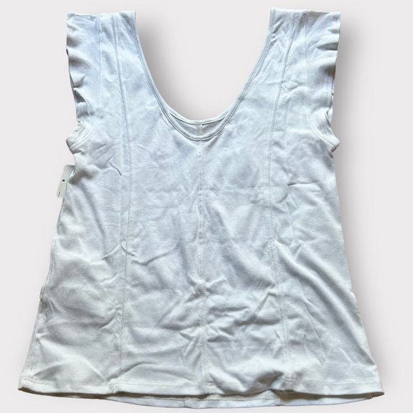 Free People Size L NEW White Flutter Sleeve Fleur Scoop Tank - Picture 9 of 11